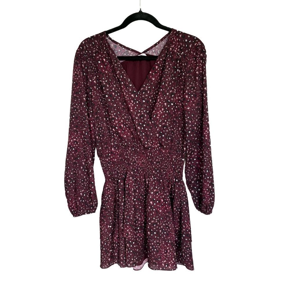 Parker Mini Dress Womens Size M Burgundy Speckle Smocked Tiered Flowy